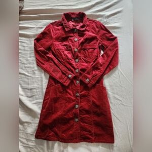 Zara womens red corduroy long sleeve dress